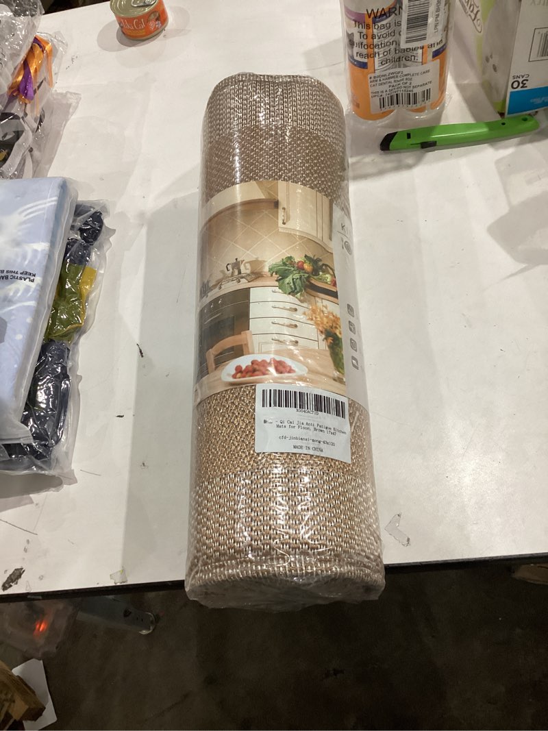 Condition photo showing New/Like New for Kitchen Mats for Floor, Super Absorbent Kitchen Rugs Non Slip Washable, Soft Linen Braided Kitchen Runner Rug, Standing Mat Kitchen Sink Mat, Easy to Clean, Brown 17x47 17"x47" Brown