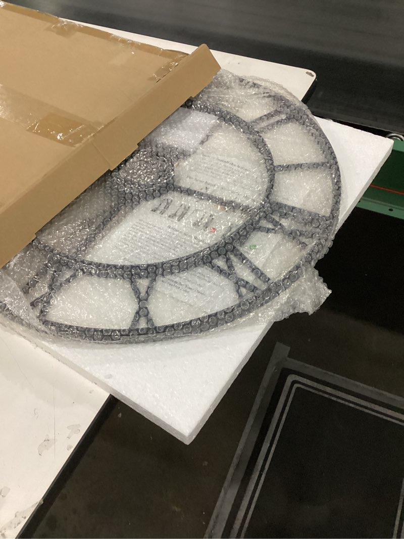 Condition photo showing New/Like New for 24 Inch Large Oversized Farmhouse Modern Decorative Wall Clock for Living Room,Silent Industrial Big Roman Numerals Vintage Metal Round Wall Clocks for Kitchen,Dinng Room,Office Black Roman 24 inch