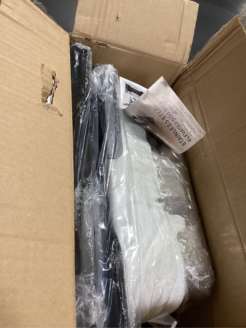 Condition photo showing Good Condition for 2.4 gallon elevated large dog water bowl,14" raised stainless steel bowl with stand for large breed, full metal dog feeding station for relief joint pressure, easy clean for indoor & outdoor uses 14.2" height