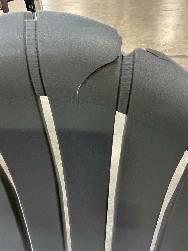 Condition photo showing As Is for adams patio realcomfort stackable charcoal resin frame stationary adirondack chair with slat