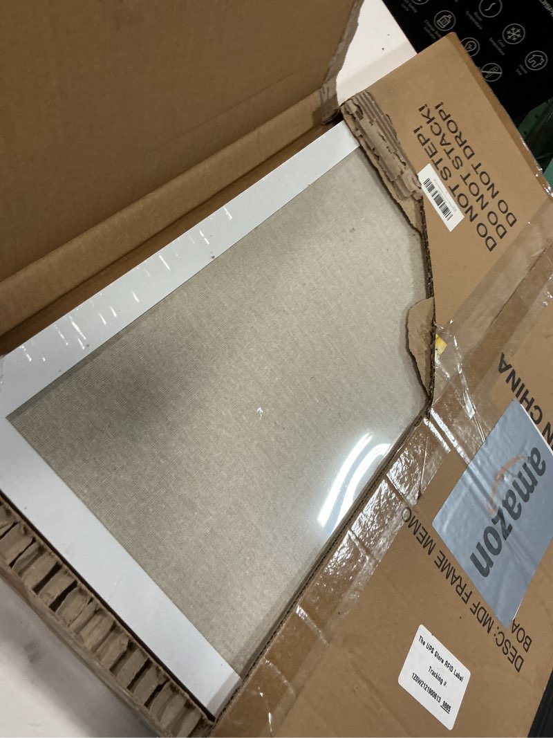 Condition photo showing Good Condition for dollar boss cork board bulletin board with linen double-sided 24" x 18" linen corkboards for walls picture display vision board for office home school framed picture pin board, 20 pushpins 10 clips white 24" x 18"