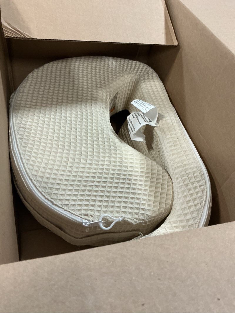 Condition photo showing As Is for My Brest Friend Super Deluxe Nursing Pillow-Enhanced Comfort & Ergonomic Breastfeeding Pillow for Ultimate Support For Mom & Baby-Adjustable and with Handy Side Pocket,100%Woven Cotton Oatmeal Waffle Oatmeal Waffle Super Deluxe