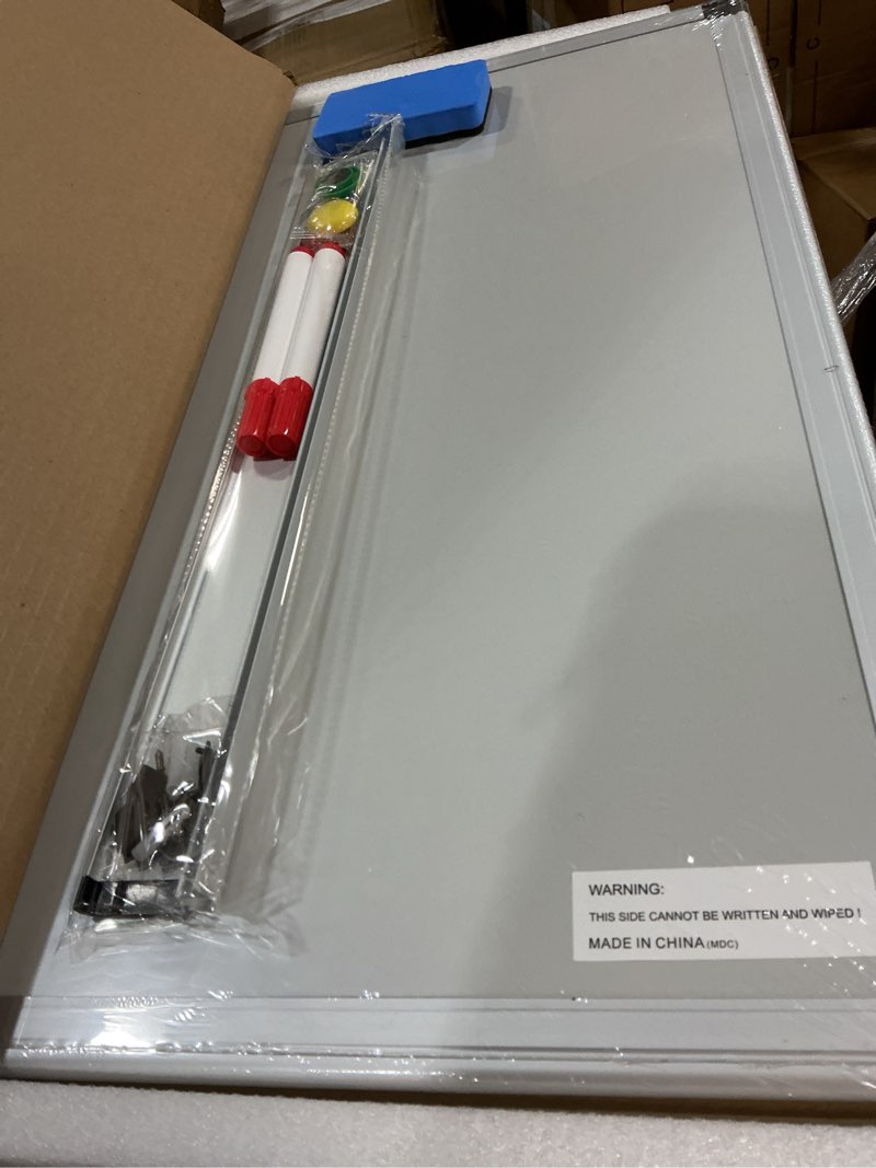Condition photo showing New/Like New for NEWBULIG White Board, 36" x 24" Magnetic Dry Erase Board for Wall with 1 Dry Eraser & 2 Multi-Color Markers & 4 Magnetic Pins, Silver Aluminum Frame for Office, Home, School