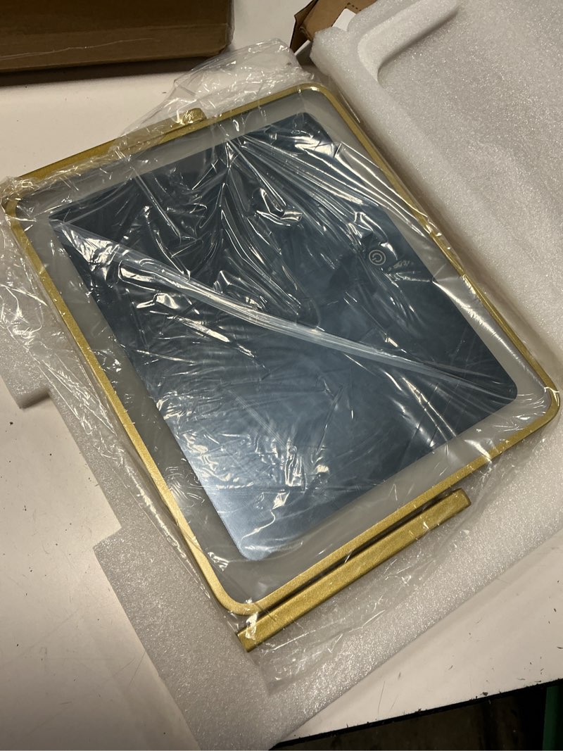 Condition photo showing New/Like New for fennio vanity mirror with lights 14x12 inch - makeup mirror with lights tabletop, 3-color dimmable lighted mirror, touch control desktop mirror for women (gold) gold 14"l x 12"w