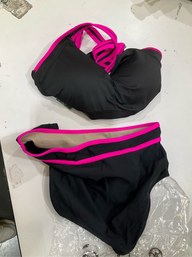 Condition photo showing Good Condition for BMJL Women's High Waisted Bikini Sets Two Piece Swimsuits Sporty Tummy Control Bathing Suit Color Block Swim Suit small Black and Pink