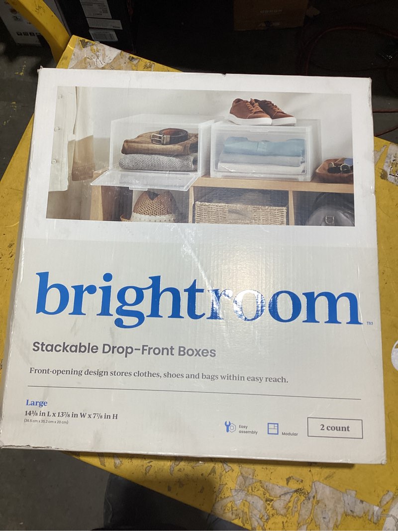 Condition photo showing As Is for stackable large bin front opening clear - brightroom™