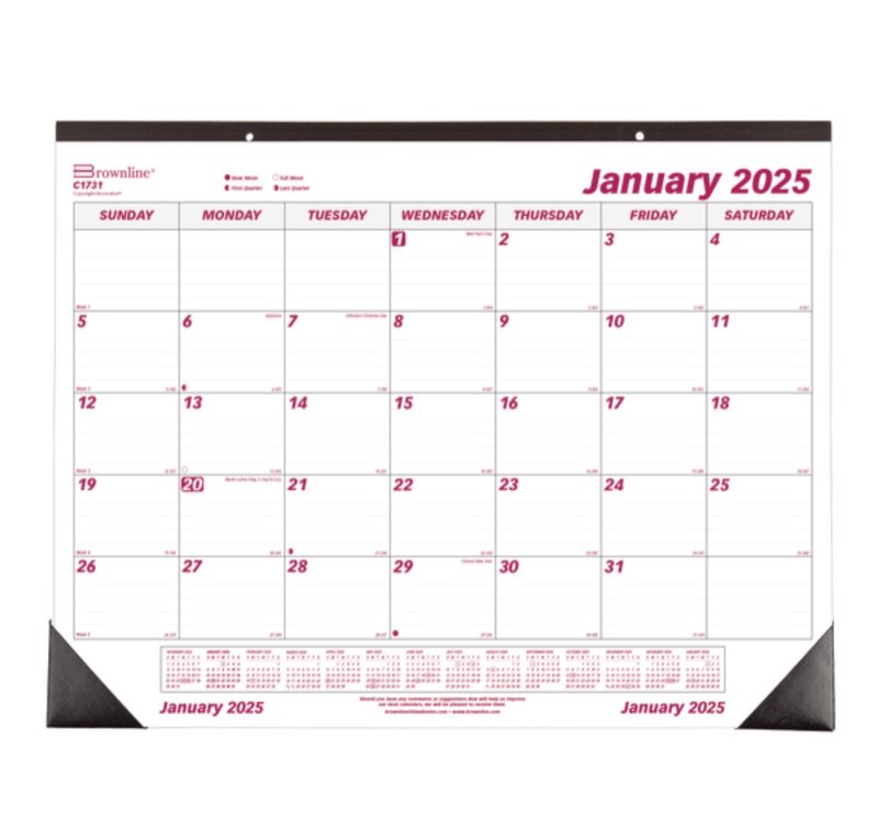 Brownline Calendar  Monthly  12 Month  January 2025 to December 2025  1 Month Single Page Layout  22  x 17  Sheet Size  White Sheet  2 x Holes  Desk  Desk Pad  White  Paper  Perforated Sheet  International Holiday  Reference Calendar  Daily Block  Monthly Calendar  Easy Tear  Reinforced Back  Hole-punched  Tear-off  1
