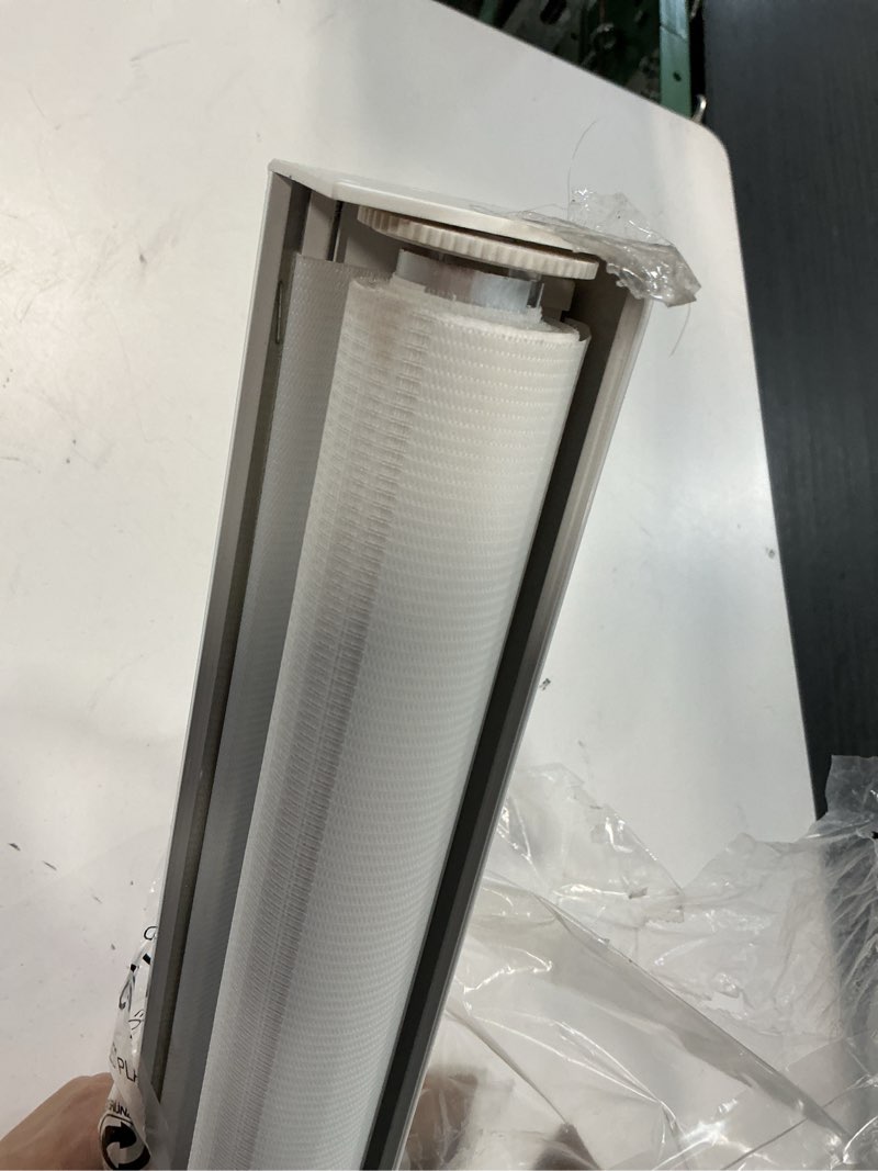Condition photo showing As Is for cordless zebra blinds for windows, free-stop pull down roller window shades with valance, light filtering dual layers sheer shades for home and office, white, 43" w x 72" h a. white ( cordless ) 43"w x 72"h