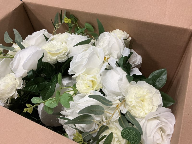 Condition photo showing Good Condition for nuptio large flower centerpieces for tables: 17.7 inch diameter white artificial flower ball arrangement for wedding party centerpiece - 2 pcs fake floral rose for bridal shower decorations 17.7" diam - 2 pcs white