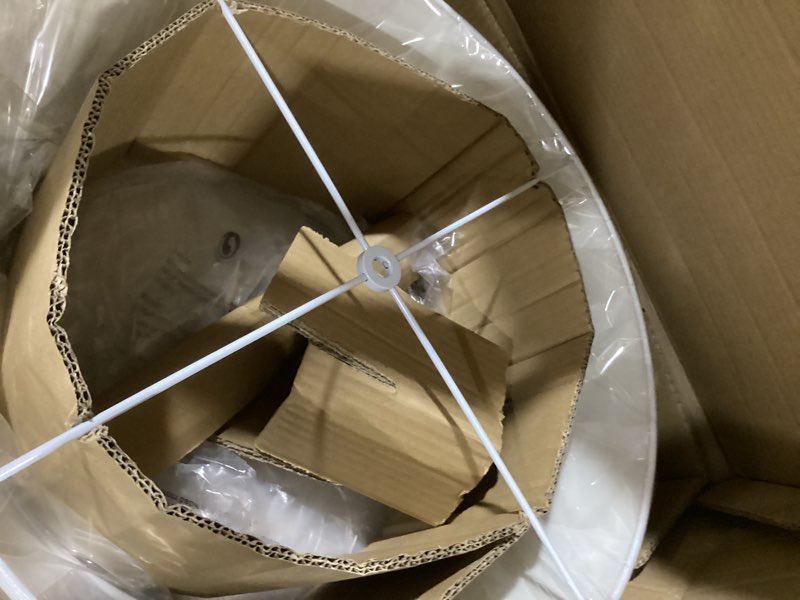 Condition photo showing Good Condition for Modern Chandelier with Off-White Fabric Shade and Brass Finished Adjustable Pendant Light for Kitchen Island Living Room Bedroom Hallway, E26, Dia 18 Inch, UL Listed 18" White