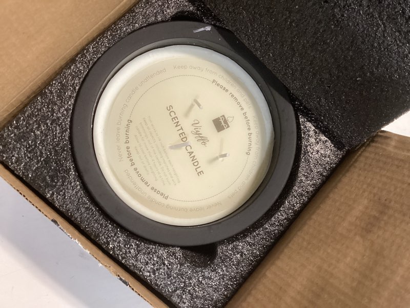 Condition photo showing New/Like New for viyffo 20oz large scented candle – eucalyptus & rosemary, 3 wick non toxic soy candle, matte black ceramic jar, luxury home fragrance for men, elegant spring décor & premium birthday gift