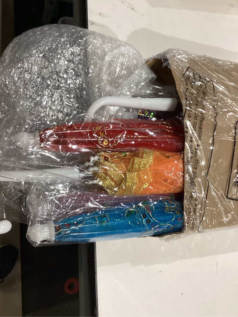 Condition photo showing As Is for sanwuta 8 pcs indian decorative umbrella handmade designer embroidery parasol retro boho umbrellas parasol for wedding party outdoor