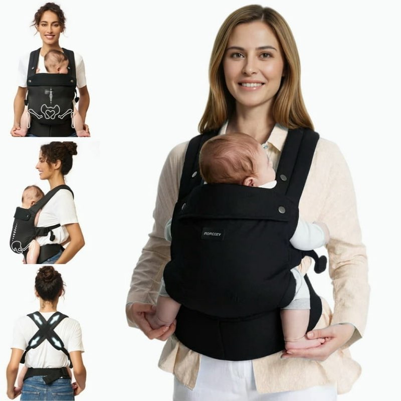 momcozy baby carrier for newborn to toddler - ergonomic, comfortable and lightweight for babies 7-35 lbs, easy to wear, hands free, enhanced lumbar support