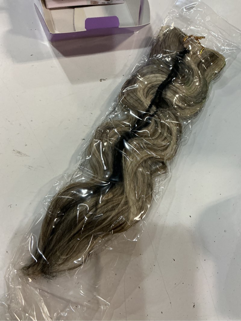 Condition photo showing Good Condition for kookastyle clip in synthetic highlight hair extensions long wavy 4pcs thick hairpieces ashy beige blonde balayage fiber double weft natural hair extensions 20 inch for women 20 inch ashy beige blonde balayage