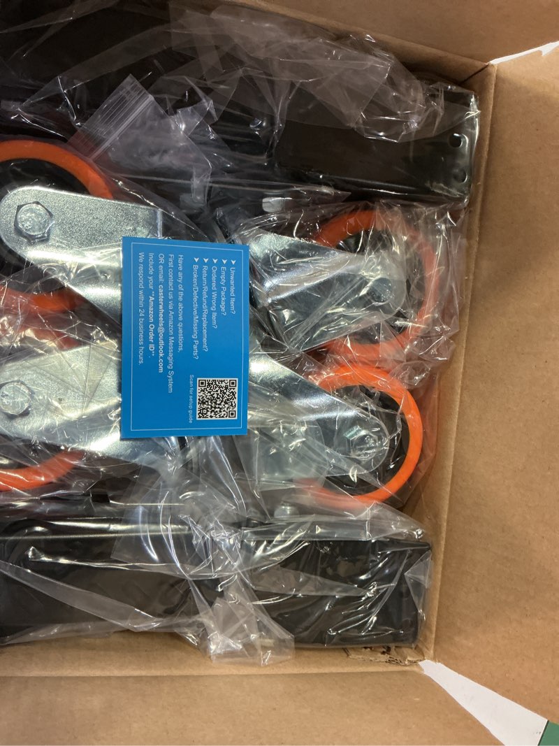 Condition photo showing New/Like New for caster wheels, 3 inch workbench casters set of 4 heavy duty - 800 lbs capacity retractable swivel castors with no noise polyurethane wheels, easy to install for tables legs, work bench & tool carts