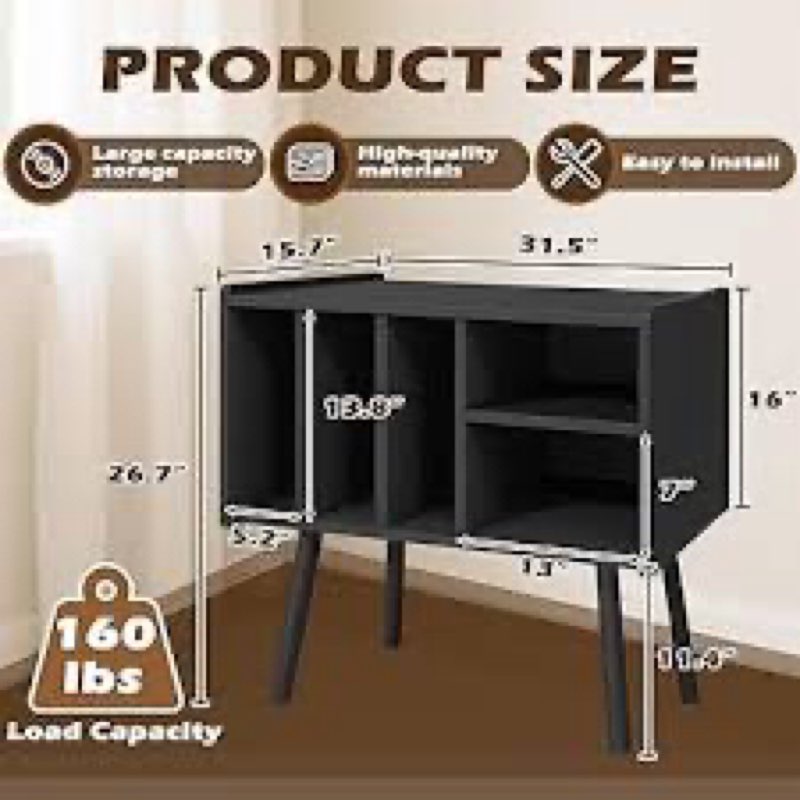 montex record player stand with vinyl storage, wooden record player table with 5 cabinet, large viny