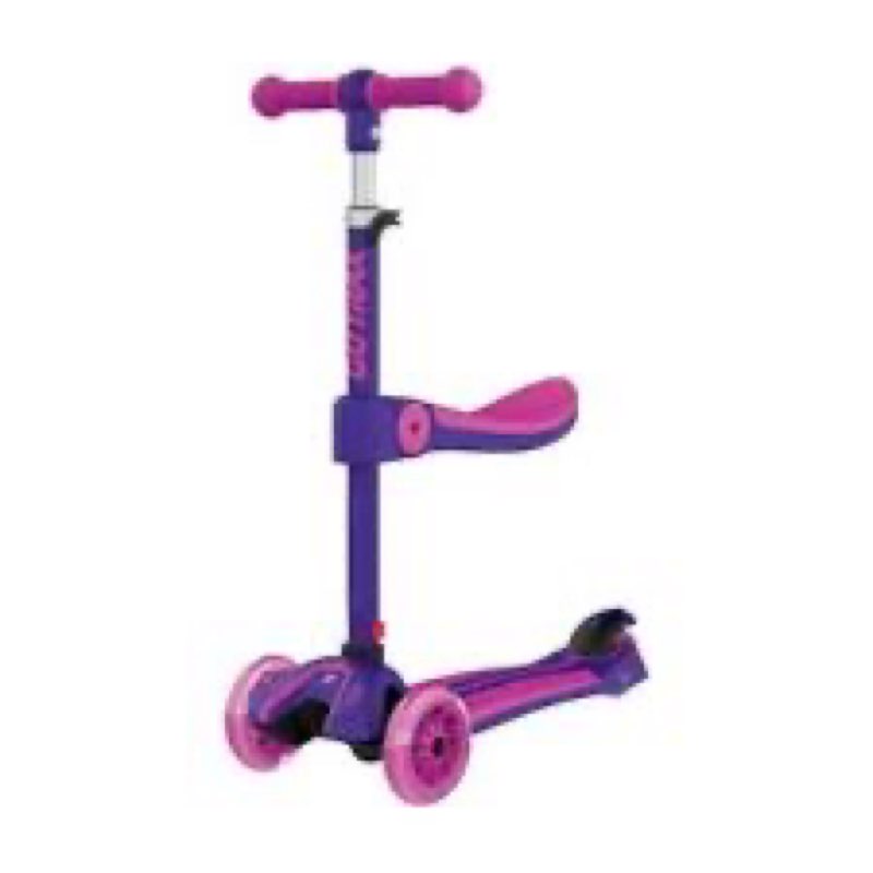 gotrax ks3 3 wheel kids scooter with folding seat, light-up purple kick scooter, 