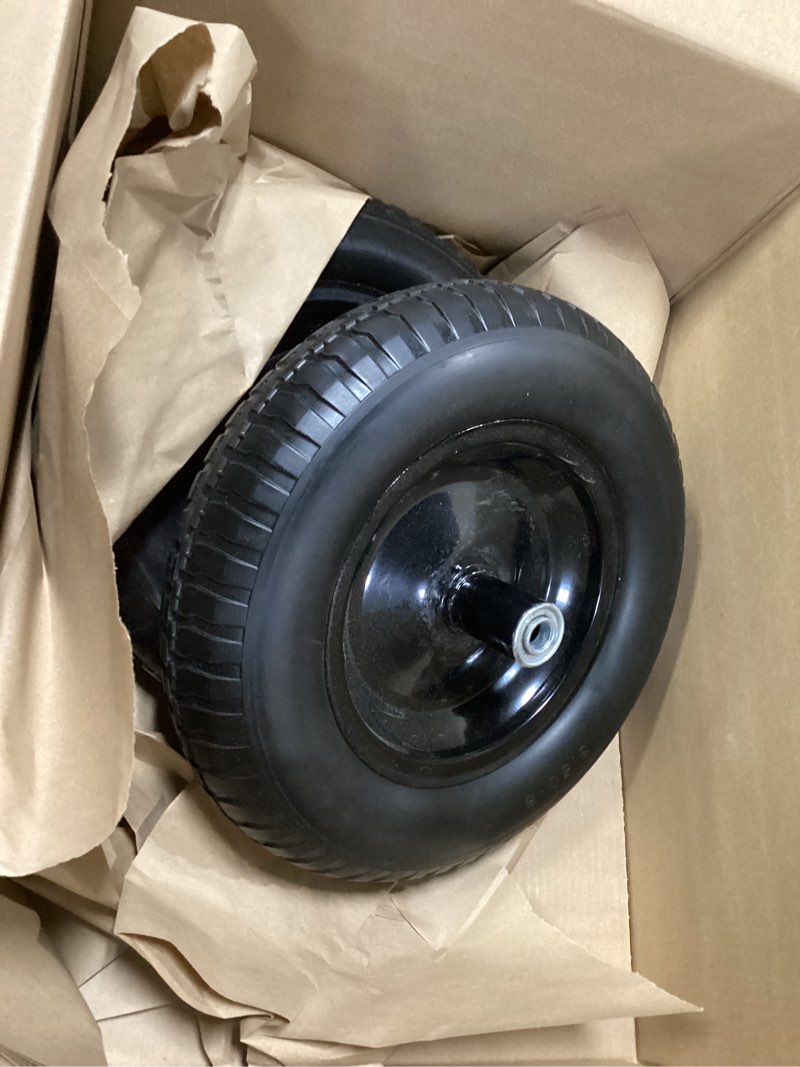 Condition photo showing Good Condition for taifa 14 inch 2 pcs solid flat free replacement tires and wheels 3.50-8 with 5/8'' bearing, air less wheel for wheelbarrow/wagon/hand truck/trolley/garden scooter etc. 14x350-8pu-knobby-2packs