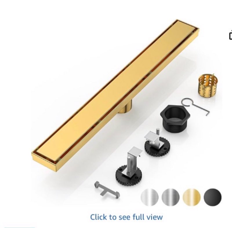 mirravative linear shower drain, 304 stainless steel with adjustable leveling feet, hair strainer,re