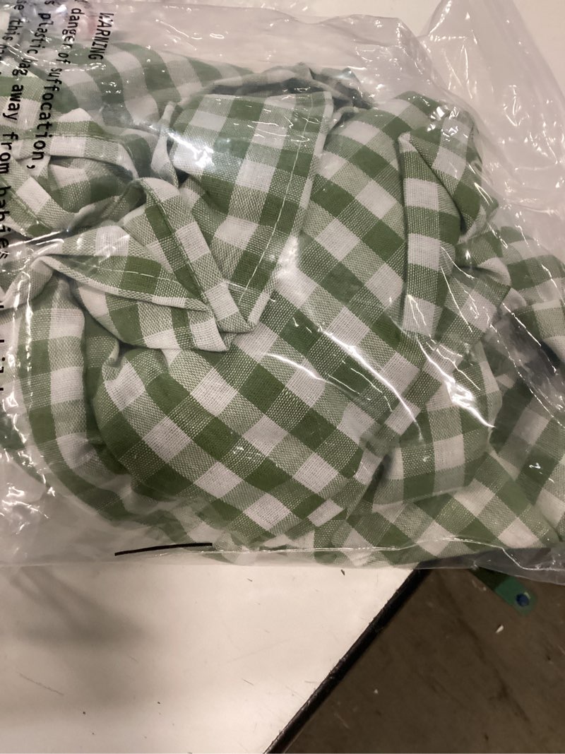 Condition photo showing New/Like New for romanstile gingham ruffled tablecloth rectangle - waterproof linen cotton checkered table cloth, outdoor plaid table cover for picnic, camping, party - 52 x 70 inch, sage sage plaid 52" x 70" (rectangular)