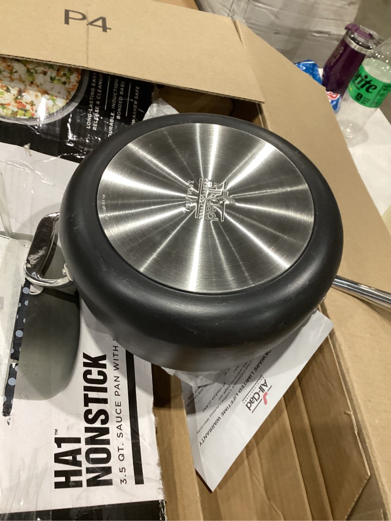 Condition photo showing Good Condition for all-clad ha1 hard anodized nonstick sauce pan 3.5 quart induction oven safe 350f pots and pans, cookware black 3.5 quarts black