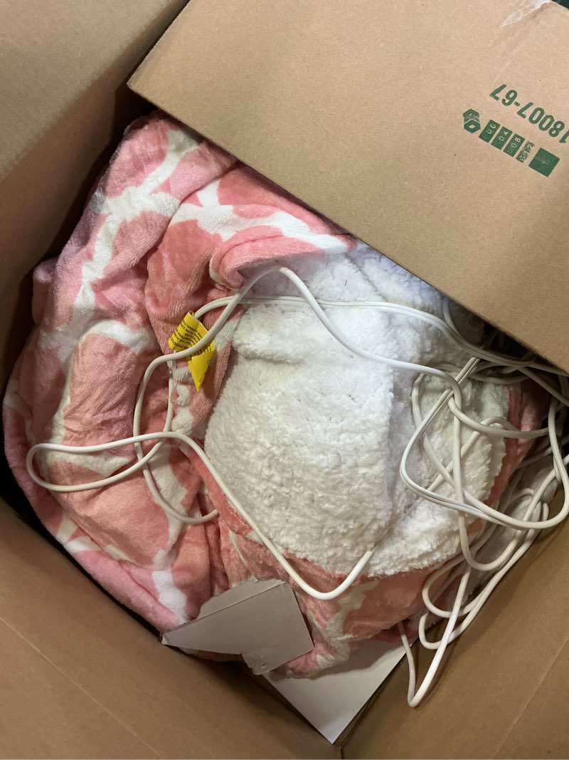 Condition photo showing As Is for Homemate Heated Blanket Electric King Size - 100“x90“ Heating Blanket with 10 Fast Heat Levels 8 Hours Auto Off Ultra Soft Cozy Flannel Over-Heated Protection ETL Certification Keep Warming in Home Pink Geometry 100"x90"Inch