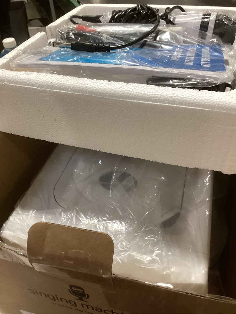Condition photo showing Good Condition for singing machine portable karaoke machine for adults & kids with wired microphone, white - built-in speaker, bluetooth with led disco lights - karaoke system with cd+g player & usb connectivity white home karaoke