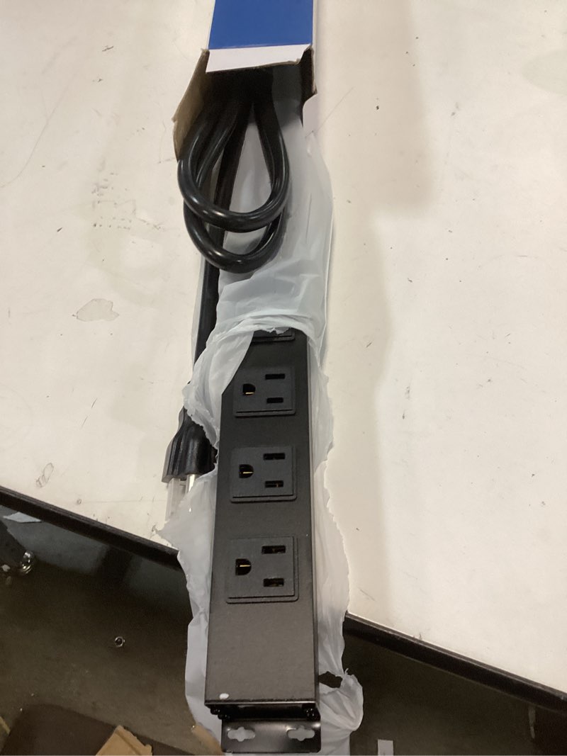 Condition photo showing Good Condition for Metal Wall Mount Power Strip, Mountable Power Outlet with 12 AC Outlets, Aluminum Alloy Mount Power Socket with Switch, 6 FT SJT 3/C 14AWG Power Cord, 15A 125V 1875W (12AC) Black 12 Outlets 6 ft
