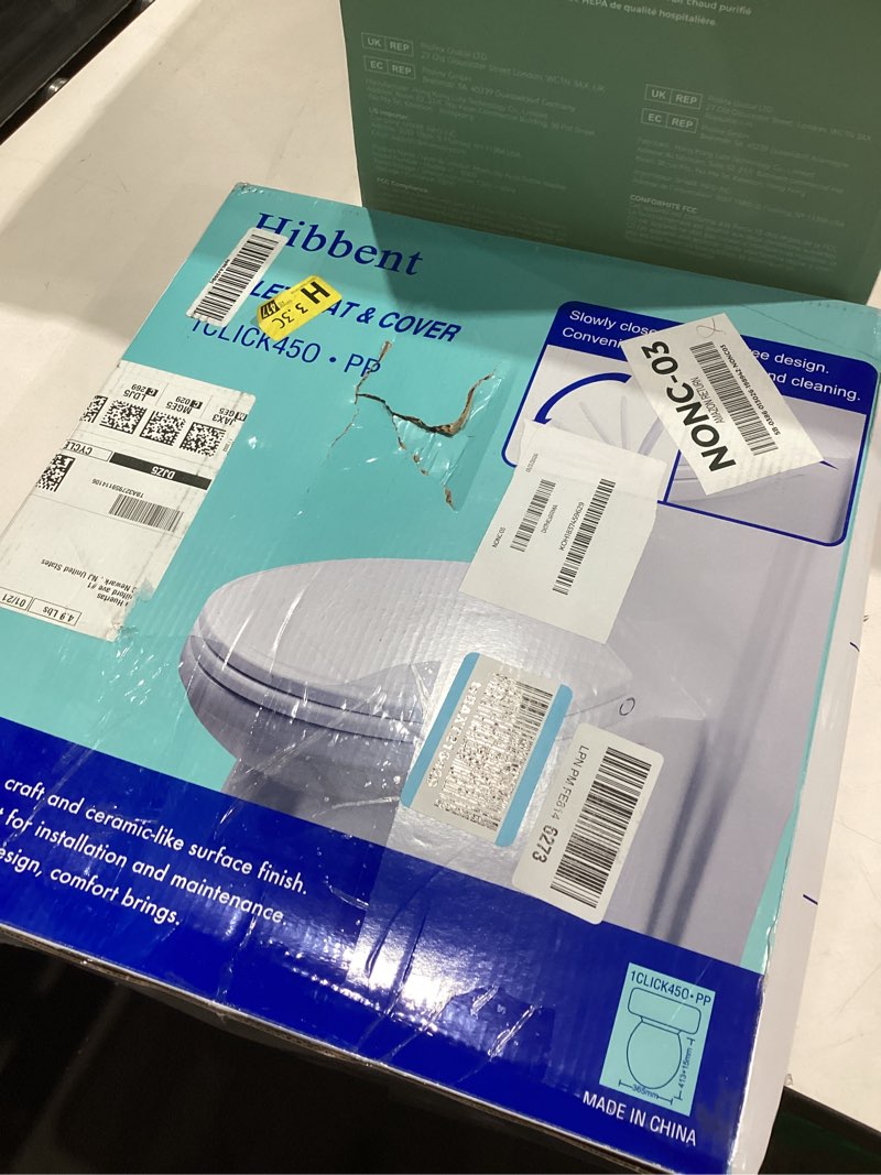 Condition photo showing Good Condition for Hibbent Premium Round Toilet Seat with Cover Quiet Close, One-Click to Quick Release, Easy Installation Non-Slip Seat Bumpers, Slow Close Toilet Seat and Cover, Easy Cleaning-White Color One-click Round 16.5" White