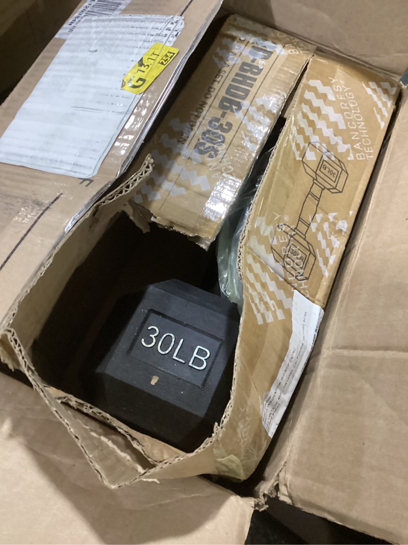 Condition photo showing Good Condition for Fitvids Rubber Encased Exercise & Fitness Hex Dumbbell, Hand Weights with Anti-Slip Metal Handle for Home Gym, Multiple Sizes 30LB Single