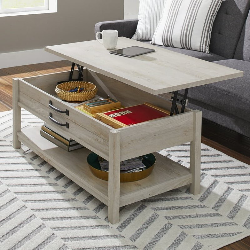 Better homes & gardens mordern farmhouse lift top coffee table rustic white finish 