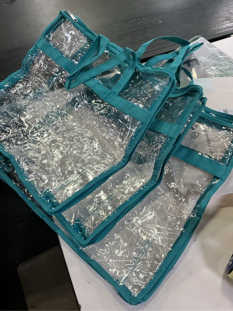 Condition photo showing New/Like New for clear vinyl zippered storage bags (3-pack) 40l sturdy storage bags for sweaters, blankets, comforters, bedding sets and much more! (turquoise, 18x15x9)