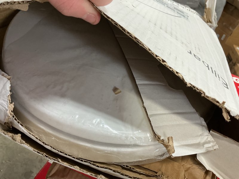 Condition photo showing As Is for Elongated Toilet Seat, 18.5” Soft/Slow Close Oval (Oblong) Toilet Seat for Elongated Toilets, No-Slam Quiet-Close Lid, Easy-to-Install & Clean, Durable Never-Loosen White Plastic Seat White Elongated(Oval)