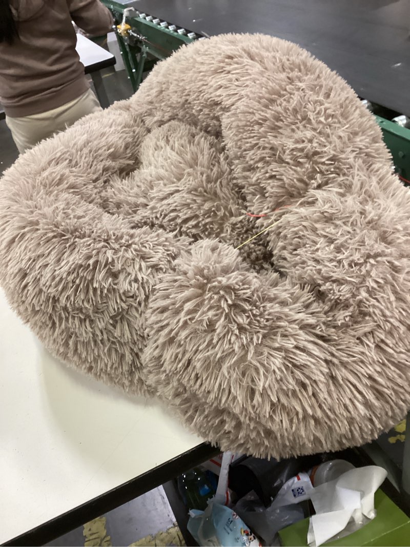 Condition photo showing As Is for WESTERN HOME WH Calming Dog & Cat Bed, Anti-Anxiety Donut Cuddler Warming Cozy Soft Round Bed, Fluffy Faux Fur Plush Cushion Bed for Small Medium Dogs and Cats (20"/24"/27"/30") 30.0"L x 30.0"W x 8.0"Th Brown