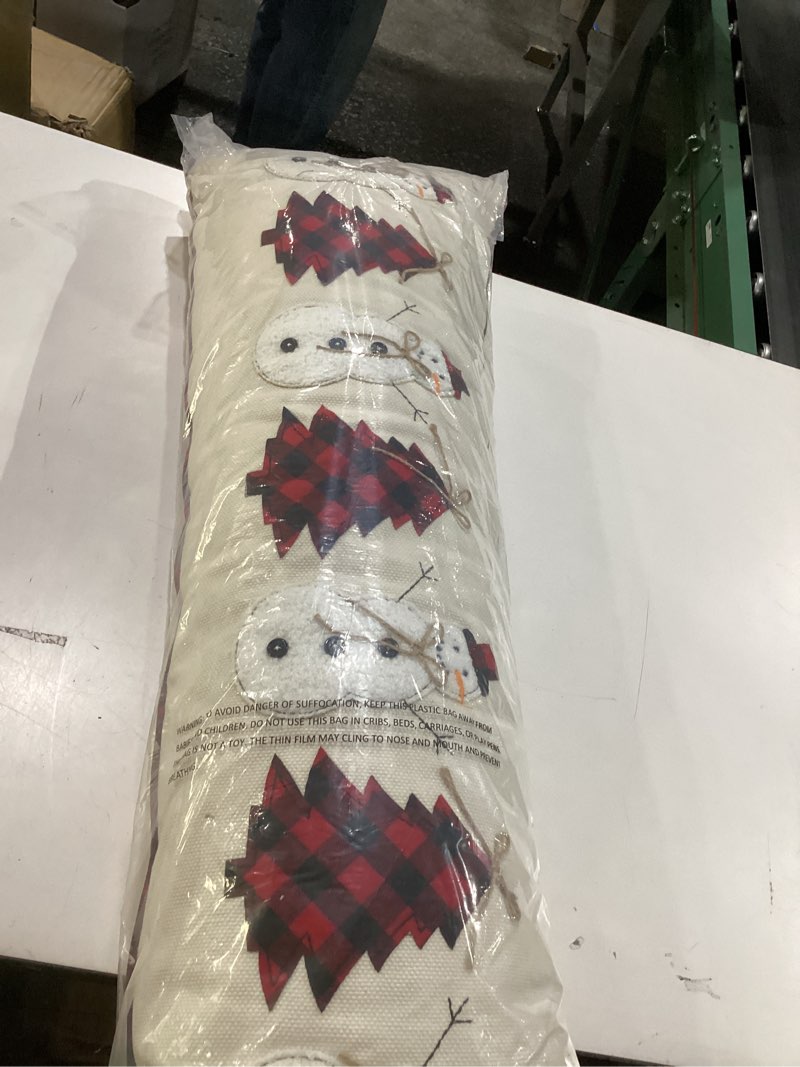 Condition photo showing New/Like New for SARO LIFESTYLE Snowman and Christmas Tree Poly Filled Throw Pillow