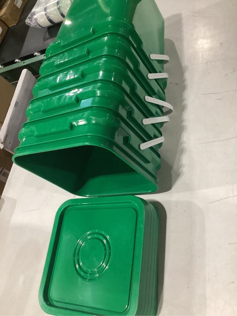 Condition photo showing Good Condition for mumufy 5 pcs 3.5 gallon square food grade bucket with lid square bucket pail plastic handles for long term food storage, camping, fishing, home organization easy stack and store (green) green 5