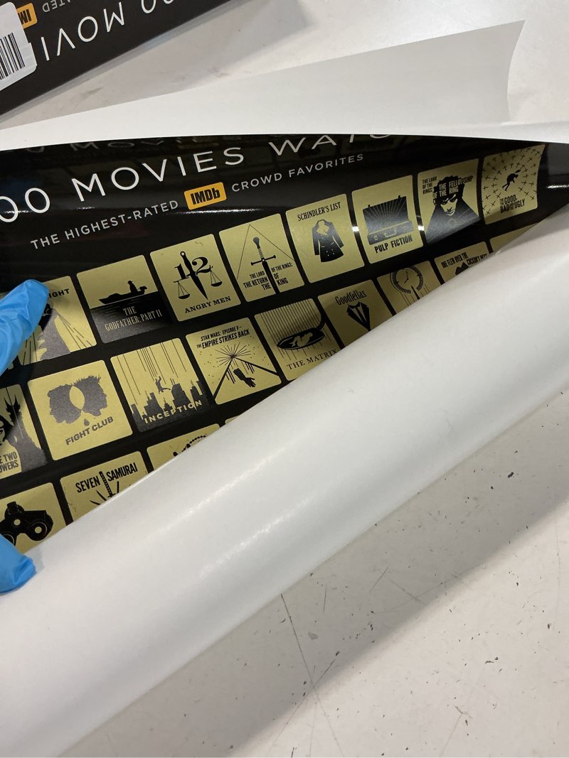 Condition photo showing item condition for Official IMDb Top 100 Movies Scratch Off Poster | Premium Bucket List - Made in USA | 16.5x23.4 Inches | Unique Gift for Men and Women Film Lovers | Movie Night Supplies and Room Décor