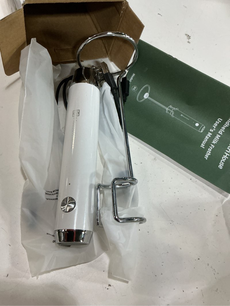 Condition photo showing Good Condition for maestri house rechargeable milk frother with stand, lunafro handheld electric foam maker waterproof detachable stainless steel whisk drink mixer foamer for lattes, cappuccino white