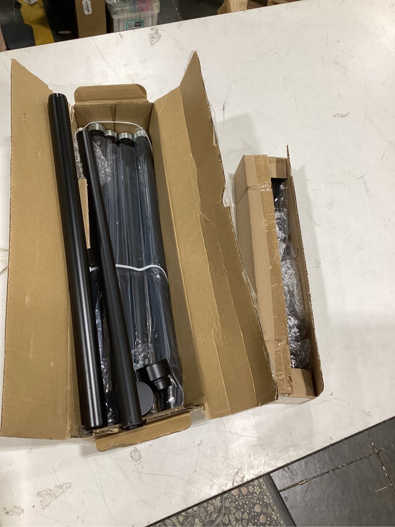 Condition photo showing Good Condition for lootkell 2 pack modern black curtain rods set for windows 28 to 48 inches adjustable length heavy duty 1" diameter window curtain rod with decorative finials for outdoor bedroom kitchen living room black 16"-60"|2 pack