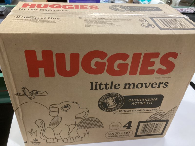 Condition photo showing New/Like New for (( Size:4))Huggies Size 4 Diapers, Little Movers Baby Diapers, (22-37 lbs), 140 Ct (2 Packs of 70)
