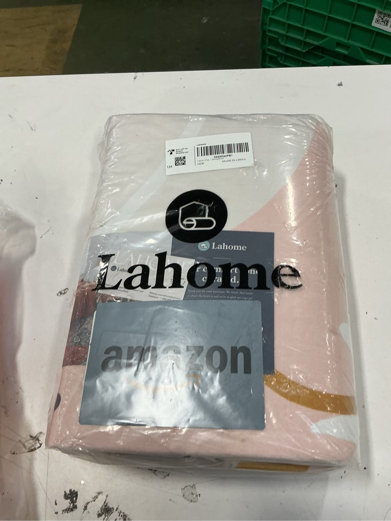 Condition photo showing New/Like New for Lahome Pink Rug for Living Room - 5x7 Area Rug Washable Non-Slip Boho Rugs for Bedroom Throw Cute Soft Kids Nursery Rug, Abstract Botanical Print Carpet for Classroom Dorm Entryway Office Dining Room 5' x 7' Pink