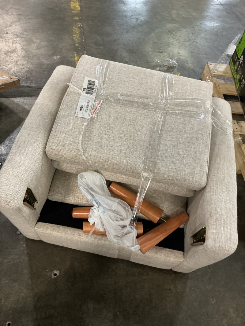 Condition photo showing As Is for  arm accent chair, ivory linen