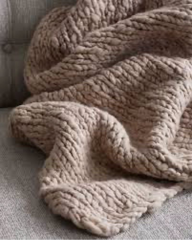 chunky hand knit wool throw neutral 50” x 60”