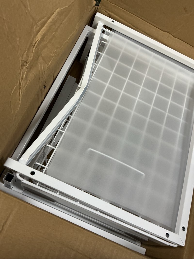Condition photo showing As Is for realinn under sink organizer, pull out cabinet organizer, 2 tier metal slide out shelf with l shaped design, under cabinet storage for kitchen, bathroom, laundry, deep cabinet shelf storage, white white 2 pack