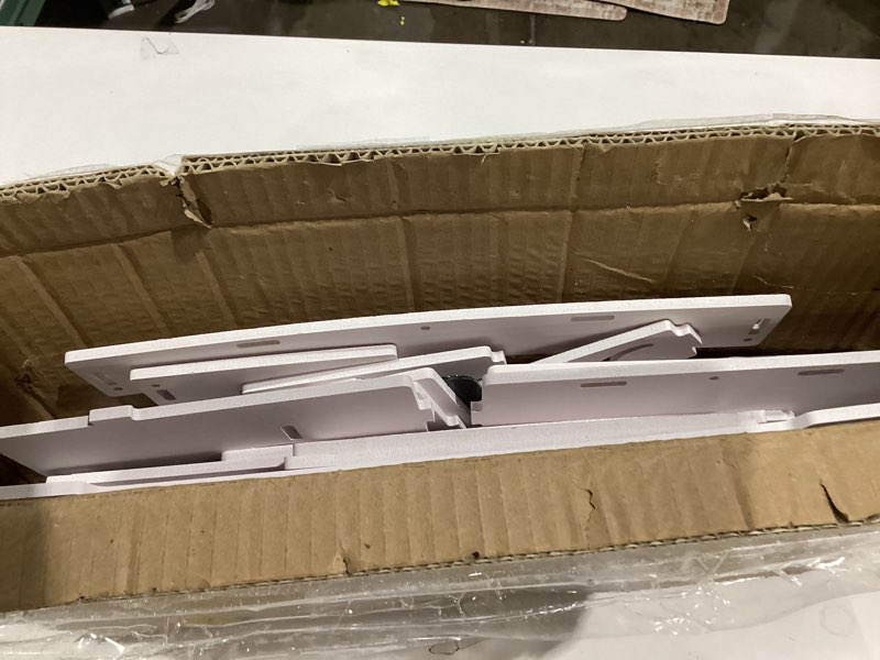 Condition photo showing As Is for Wooden Makeup Organizer for Vanity - Large White Countertop Organizer with Mirror, 3 Drawers & Brush Holder | Cosmetic & Skincare Storage Desk Organizer for Dorm, Bathroom