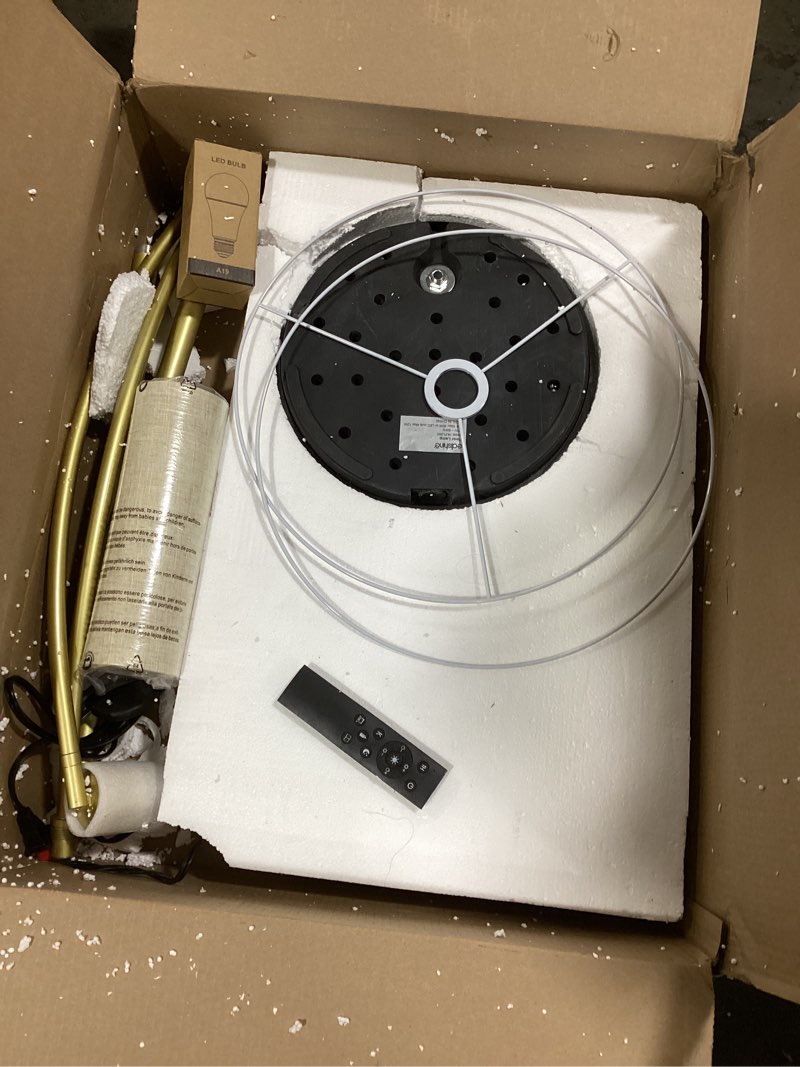  (Base is black) similar to 75\" Arc Floor Lamp with black Base and Adjustable Height, Rotating Hanging Shade, Dimmable Gold Floor Lamp for Living Room with Remote and Foot Switch, 3 Color Temperatures, Timer, DE15LD05 Gold + Beige