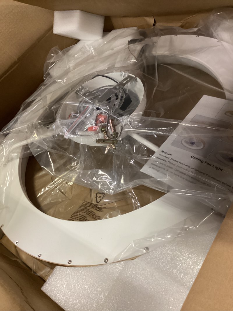 Condition photo showing Good Condition for 24'' Ceiling Fan with Light Fandelier Flush Mount Low Profile Wood Ceiling Fan with Dimmable LED Light 3 Color 6 Speeds 24 Inch Wood