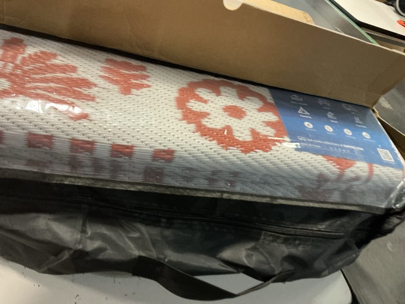 Condition photo showing Good Condition for garvee reversible outdoor rug 9x12 for patio, waterproof outdoor area rug, modern medallion indoor outdoor rugs, plastic straw rug for rv, camping, deck, vintage terracotta terracotta & white 9' x 12' (rectangular)