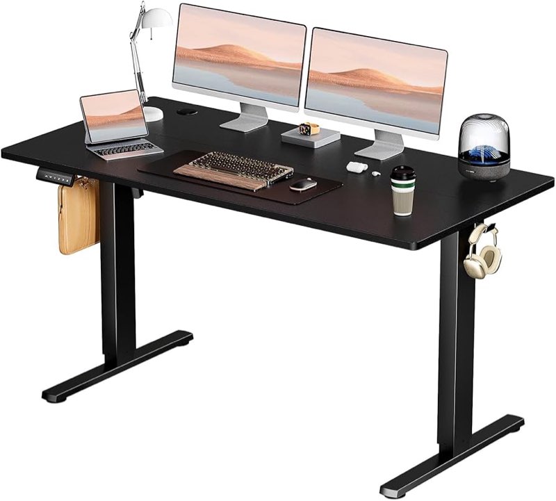 Yapamar Electric Standing Desk 55 Inch & Adjustable Height, 4 Memory Presets?Quiet Dual Motor for Office, Bedroom - Black