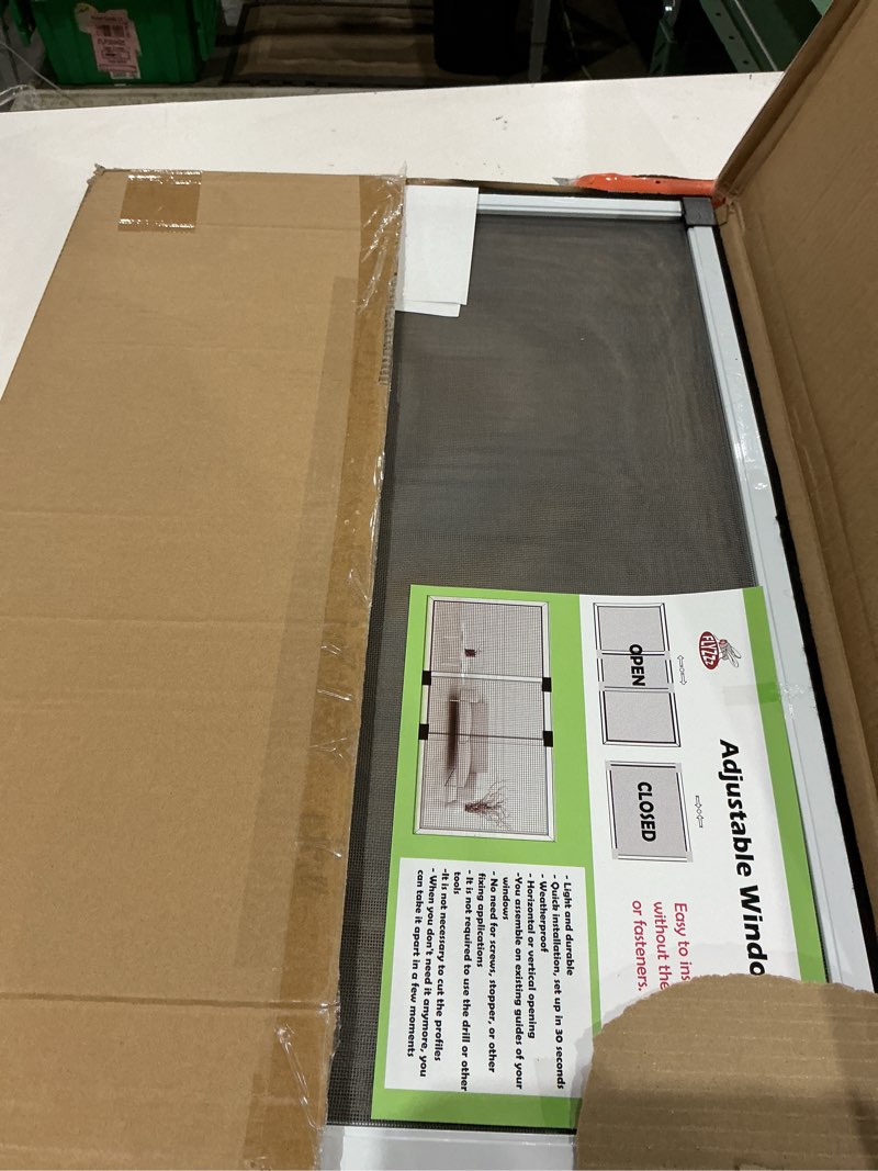 Condition photo showing Good Condition for flyzzz adjustable window screen horizontal (19.68"h x 28"-52"w) 1 pack expandable window screen large replacement for home 19.68 inches high by 28-52 inches wide 1 pack